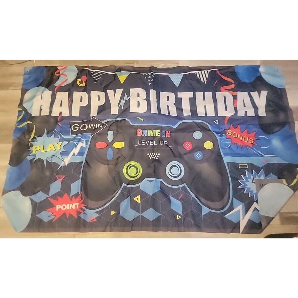 Birthday Banner For Gamers 72” X 42” Durable Tear Resistant Polyester Fabric